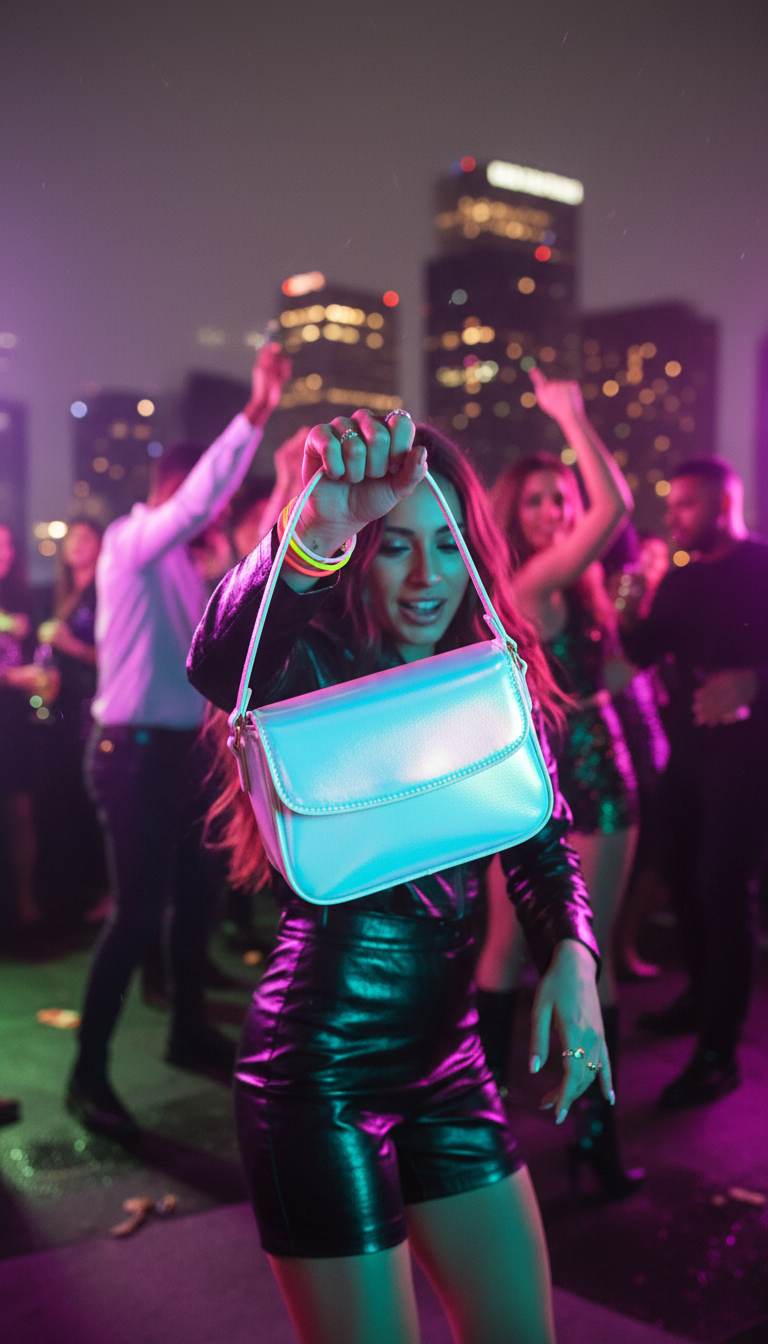 Mini Iridescent Crossbody Bag in use