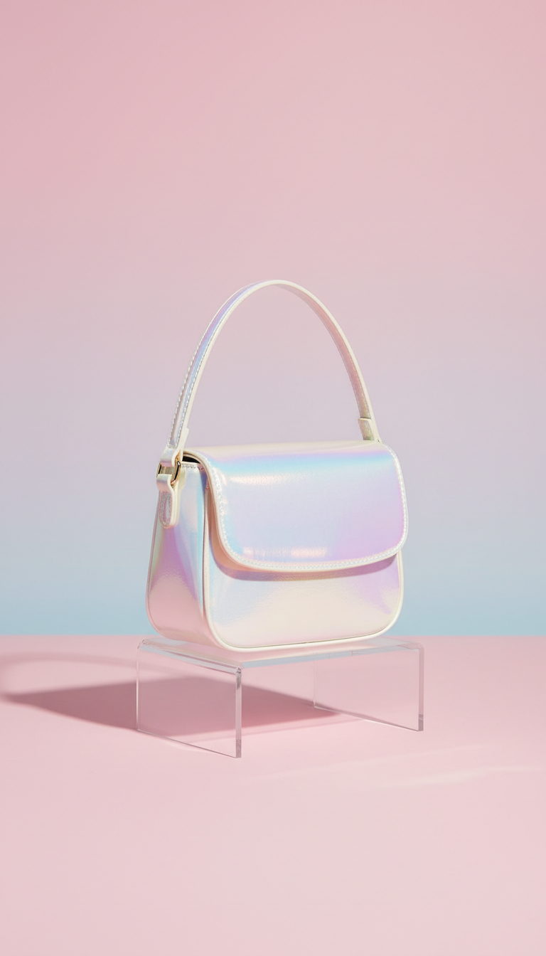Mini iridescent crossbody bag, Three-quarter product angle is preferred—shows form and design details clearly while...