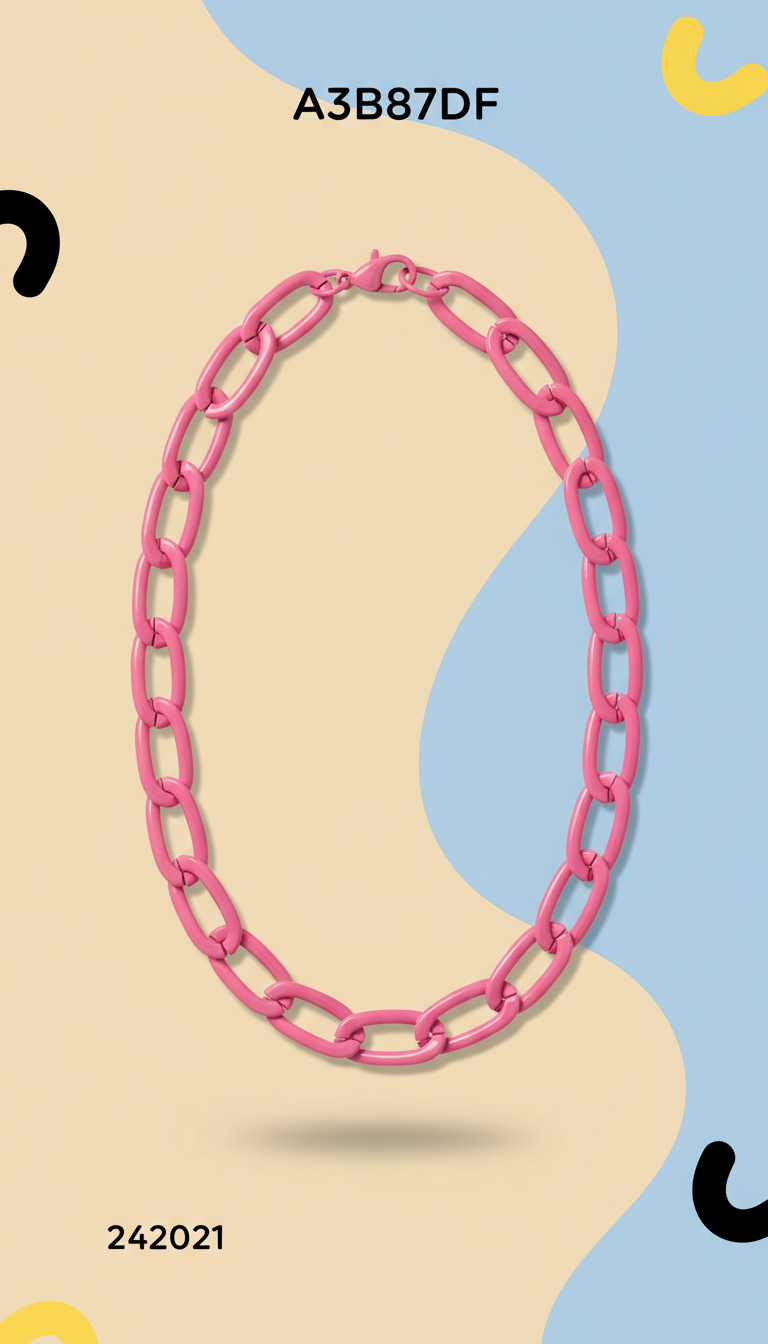 Pop Pink enamel chain necklace, Default angle: 3/4 close-ups that hero jewelry pieces against smooth matte backgrounds in...
