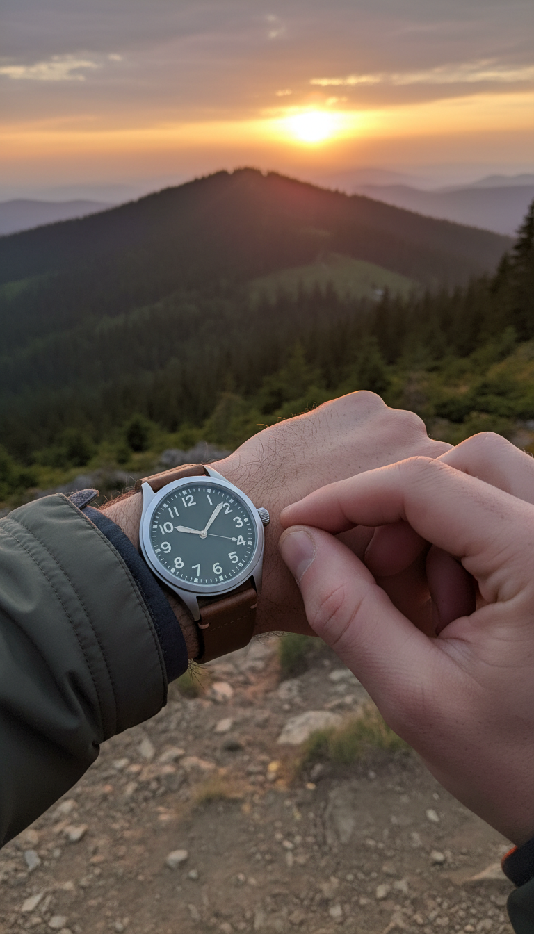 Leather Strap Field Watch in use